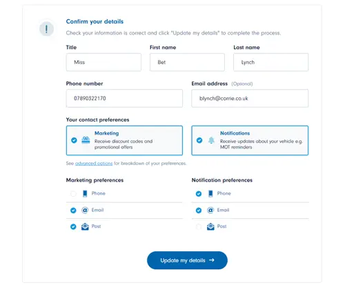 Check-in confirm details
